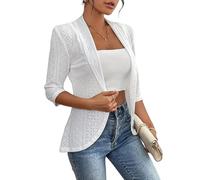 LIUYUYOUGO Women's 3/4 Sleeve Summer Cardigans Lightweight Hollow Eyelet Ruffle Shawl Jacket Casual Business Cropped Blazer Elegant Slim Fit Textured Bolero Shrugs Top White S