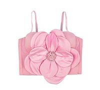 LIUYUYOUGO Women'S 3D Floral Bustier Crop Top Creativity Beading Push Up Boned Corset Tops Overbust Sexy Satin Big Flower Spaghetti Straps Camisole Wedding Party Bra Vest Pink L