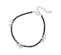 LIUYUYOUGO Women'S 925 Sterling Silver Beaded Bracelet Facets Black Spinel Natural Stone Bracelets Bow Knot Charm Adjustable Gemstones Bangle Friendship Jewelry Gift