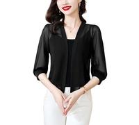 LIUYUYOUGO Women'S Bolero Shrug Summer Chiffon Cropped Blazer Cardigan Tops Elegant Half Sleeve Lightweight Jacket Open Front Sheer Shrugs Shawl Coat Mothers Day Costumes Black S