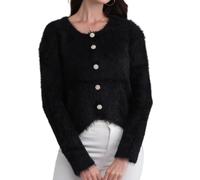 LIUYUYOUGO Womens Cardigans Fuzzy Knit Sweater Tops Open Front Button Cropped Cardigans Winter Soft Warm Fluffy Fleece Sweater Coats Fashion Shrug Jumpers Knitwear Tops Black S