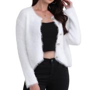 LIUYUYOUGO Womens Cardigans Fuzzy Knit Sweater Tops Open Front Button Cropped Cardigans Winter Soft Warm Fluffy Fleece Sweater Coats Fashion Shrug Jumpers Knitwear Tops White S