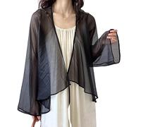 LIUYUYOUGO Women'S Cardigans, Women Silk Real Silk Kimono Cardigan Open Front Capes Sheer Shrug Top Elegant Flowy Curved Summer Cardigans Long Flared Sleeves Blouse Tops Lightweight Jacket Coat Blac