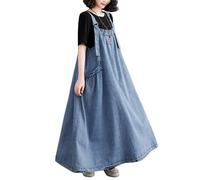LIUYUYOUGO Womens Dresses,Womens Denim Pinafore Dungaree Dress Plus Size Sleeveless Tank Dress Loose Ruched Adjustable Strap A-Line Overall Denim Dress Summer Vintage Big Swing Jean Maxi Dress Light