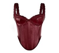 LIUYUYOUGO Womens Faux Leather Corset Top Vintage Splicing Lace Trim Sleeveless Tank Tops Steampunk Boned Crop Top Bra With Straps Pu Goth Bustier Party Clubwear Shaper Vest Burgundy Red S