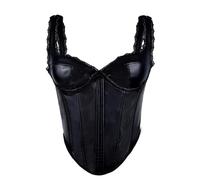 LIUYUYOUGO Womens Faux Leather Corset Top Vintage Splicing Lace Trim Sleeveless Tank Tops Steampunk Boned Crop Top Bra With Straps Pu Goth Bustier Party Clubwear Shaper Vest Black Xs