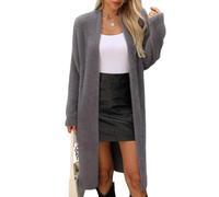 LIUYUYOUGO Womens Fuzzy Fleece Warm Long Cardigan Open Front Thick Fluffy Knit Sweater Tops Ladies Long Boyfriend Cardigan Jumpers Winter Soft Knitting Cardigan Overcoats Grey M