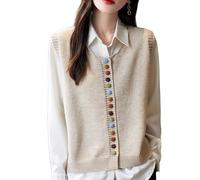 LIUYUYOUGO Women's Knitted Sleeveless Cardigan Crew Neck Jumpers Chic Colorful Buttons Up Knitted Vest Trendy Open Front Cardigan Sweater Knit Waistcoat Top for Ladies
