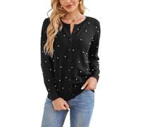 LIUYUYOUGO Women'S Lightweight Crewneck Cardigan Jumper Faux Pearl Embellished Knitted Cardigan Long Sleeve Button Ladies Sweater Coat Elegant Autumn Knitted Tops Jacket Black Xl