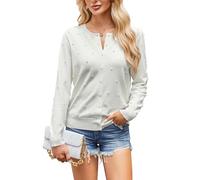 LIUYUYOUGO Women'S Lightweight Crewneck Cardigan Jumper Faux Pearl Embellished Knitted Cardigan Long Sleeve Button Ladies Sweater Coat Elegant Autumn Knitted Tops Jacket White M