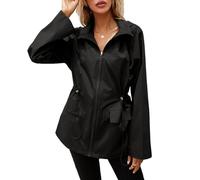 LIUYUYOUGO Womens Lightweight Waterproof Jackets With Hood Short Raincoat Windbreaker Drawstring Cinched Waist Outdoor Windproof Trench Coat Casual Hooded Zip Rain Jacket Black Xs