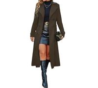 LIUYUYOUGO Womens Long Wool Pea Coat Notched Lapel Double Breasted Trench Coats Elegant Slim Fit Longline Wool Blend Overcoat Fall Winter Warm Dressy Jackets Duster Outwear Olive Green Xs