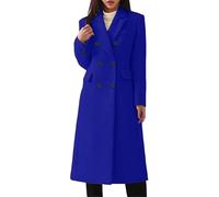 LIUYUYOUGO Womens Long Wool Trench Coat Elegant Slim Double Breasted Overcoat Fall Winter Notched Lapel Blazer Jackets Peacoat Warm Mid-Length A-Line Coat Outerwear Royal Blue M