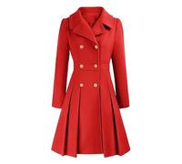 LIUYUYOUGO Women'S Long Wool Trench Coat Winter Warm Notch Lapel Double Breasted Duffle A-Line Peacoat Vintage Wool Blend Swing Dress Coats Elegant Midi Long Outwear Overcoa Red S