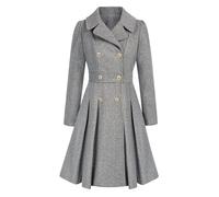 LIUYUYOUGO Women'S Long Wool Trench Coat Winter Warm Notch Lapel Double Breasted Duffle A-Line Peacoat Vintage Wool Blend Swing Dress Coats Elegant Midi Long Outwear Overcoa Light Gray S