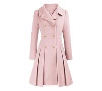 LIUYUYOUGO Women'S Long Wool Trench Coat Winter Warm Notch Lapel Double Breasted Duffle A-Line Peacoat Vintage Wool Blend Swing Dress Coats Elegant Midi Long Outwear Overcoa Light Pink Xs