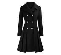 LIUYUYOUGO Women'S Long Wool Trench Coat Winter Warm Notch Lapel Double Breasted Duffle A-Line Peacoat Vintage Wool Blend Swing Dress Coats Elegant Midi Long Outwear Overcoa Black Xs