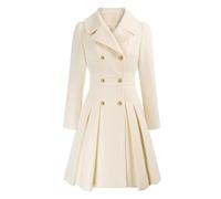 LIUYUYOUGO Women'S Long Wool Trench Coat Winter Warm Notch Lapel Double Breasted Duffle A-Line Peacoat Vintage Wool Blend Swing Dress Coats Elegant Midi Long Outwear Overcoa White S