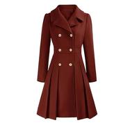 LIUYUYOUGO Women'S Long Wool Trench Coat Winter Warm Notch Lapel Double Breasted Duffle A-Line Peacoat Vintage Wool Blend Swing Dress Coats Elegant Midi Long Outwear Overcoa Dark Red S