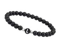 LIUYUYOUGO Women'S Men'S Bead Bracelet With Initial 6Mm Couple Beads Bracelet Natural Stone Black Agate Crystal Elastic Bangle With A-Z Letter Fashion Gemstones Jewelry Letter L