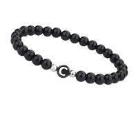 LIUYUYOUGO Women'S Men'S Bead Bracelet With Initial 6Mm Couple Beads Bracelet Natural Stone Black Agate Crystal Elastic Bangle With A-Z Letter Fashion Gemstones Jewelry Letter C