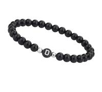 LIUYUYOUGO Women'S Men'S Bead Bracelet With Initial 6Mm Couple Beads Bracelet Natural Stone Black Agate Crystal Elastic Bangle With A-Z Letter Fashion Gemstones Jewelry Letter D