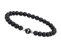 LIUYUYOUGO Women'S Men'S Bead Bracelet With Initial 6Mm Couple Beads Bracelet Natural Stone Black Agate Crystal Elastic Bangle With A-Z Letter Fashion Gemstones Jewelry Letter T