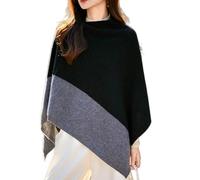 LIUYUYOUGO Women'S Merino Wool Poncho Comfortable Fit Knitted Pullover Cape Shawl Wrap Elegant Color Blocking Sleeveless Jumper Tops Fall Winter Asymmetric Hem Pashmina Coats Black