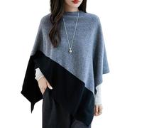 LIUYUYOUGO Women'S Merino Wool Poncho Comfortable Fit Knitted Pullover Cape Shawl Wrap Elegant Color Blocking Sleeveless Jumper Tops Fall Winter Asymmetric Hem Pashmina Coats Grey