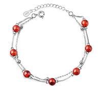 LIUYUYOUGO Women'S Natural Garnet Bracelet 925 Sterling Silver Double Layer Beads Bracelets Red Gemstone Crystal Charm Bangles January Birthstone Birthday Gift
