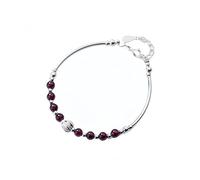 LIUYUYOUGO Women'S Natural Garnet Bracelet 925 Sterling Silver Red Gemstone Crystal Beaded Bracelets Frosted Ball Charm Tube Link Chain Bangles January Birthstone Birthday Gift