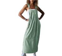 LIUYUYOUGO Women's Pinafore Dresses Plus Size Fashion Stripes Sleeveless Tank Dress Summer Wide Straps Dungarees Overall Long Skirt Casual Loose Maxi Frock Boho Kaftan Robe Green S