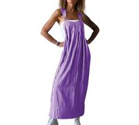 LIUYUYOUGO Women's Pinafore Dresses Plus Size Fashion Stripes Sleeveless Tank Dress Summer Wide Straps Dungarees Overall Long Skirt Casual Loose Maxi Frock Boho Kaftan Robe Purple 3XL