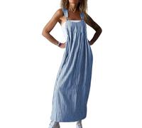 LIUYUYOUGO Women's Pinafore Dresses Plus Size Fashion Stripes Sleeveless Tank Dress Summer Wide Straps Dungarees Overall Long Skirt Casual Loose Maxi Frock Boho Kaftan Robe Blue XXL