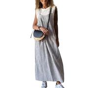 LIUYUYOUGO Women's Pinafore Dresses Plus Size Fashion Stripes Sleeveless Tank Dress Summer Wide Straps Dungarees Overall Long Skirt Casual Loose Maxi Frock Boho Kaftan Robe Gray XL
