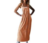 LIUYUYOUGO Women's Pinafore Dresses Plus Size Fashion Stripes Sleeveless Tank Dress Summer Wide Straps Dungarees Overall Long Skirt Casual Loose Maxi Frock Boho Kaftan Robe Orange S