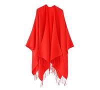 LIUYUYOUGO Women'S Poncho Reversible Oversized Shawls Soft Warm Knitted Cape Wraps Blanket With Tassel Solid Open Front Cardigan Scarf Coat Fall Winter Cardigan Sweater Cloak Red