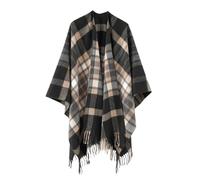 LIUYUYOUGO Women'S Poncho Reversible Oversized Shawls Tartan Check Knitted Cape Wraps Blanket Fringed Soft Warm Open Front Cardigan Classic Plaid Scarf Coat For Fall Winter Black