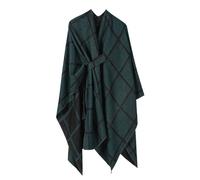 LIUYUYOUGO Women'S Poncho Reversible Oversized Shawls Tartan Check Knitted Cape Wraps Blanket Open Front Cardigan Plaid Scarf Coat Fall Winter Soft Warm Cardigan Sweater Cloak Dark Green