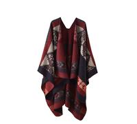 LIUYUYOUGO Womens Printed Poncho Cape Oversized Shawl Wrap Soft Faux Cashmere Knitted Cape Aztec Pattern Open Front Cardigan Scarf Coat Vintage Winter Warm Sweater Outerwear Burgundy Red