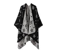 LIUYUYOUGO Womens Printed Poncho Cape Oversized Shawl Wrap Soft Faux Cashmere Knitted Cape Stars Pattern Open Front Cardigan Scarf Coat Fall Winter Warm Sweater Outerwear Black