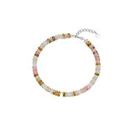 LIUYUYOUGO Women'S Sterling Silver Crystal Bracelet Natural Stone Oblate Beads Bracelets Handmade Yoga Chakra Energy Gemstone Beaded Bangle Bohemia Beach Party Jewelry Gift Watermelon Stone