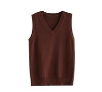 LIUYUYOUGO Women's Sweater Vest Classic V Neck Uniform Kint Vests Solid Pullover Knitwear Tops Sleeveless Jumpers Knit Tank Top Casual Loose Knitted Cotton Sweater Vest Chocolate M