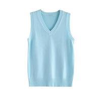 LIUYUYOUGO Women's Sweater Vest Classic V Neck Uniform Kint Vests Solid Pullover Knitwear Tops Sleeveless Jumpers Knit Tank Top Casual Loose Knitted Cotton Sweater Vest