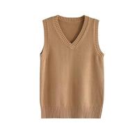 LIUYUYOUGO Women's Sweater Vest Classic V Neck Uniform Kint Vests Solid Pullover Knitwear Tops Sleeveless Jumpers Knit Tank Top Casual Loose Knitted Cotton Sweater Vest Brown L