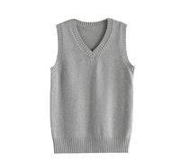 LIUYUYOUGO Women's Sweater Vest Classic V Neck Uniform Kint Vests Solid Pullover Knitwear Tops Sleeveless Jumpers Knit Tank Top Casual Loose Knitted Cotton Sweater Vest Light Grey L
