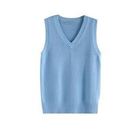 LIUYUYOUGO Women's Sweater Vest Classic V Neck Uniform Kint Vests Solid Pullover Knitwear Tops Sleeveless Jumpers Knit Tank Top Casual Loose Knitted Cotton Sweater Vest Aqua L