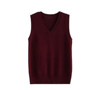 LIUYUYOUGO Women's Sweater Vest Classic V Neck Uniform Kint Vests Solid Pullover Knitwear Tops Sleeveless Jumpers Knit Tank Top Casual Loose Knitted Cotton Sweater Vest Burgundy Red S