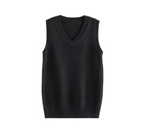 LIUYUYOUGO Women's Sweater Vest Classic V Neck Uniform Kint Vests Solid Pullover Knitwear Tops Sleeveless Jumpers Knit Tank Top Casual Loose Knitted Cotton Sweater Vest Black L
