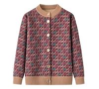 LIUYUYOUGO Womens Winter Cardigans Fleece Lined Middle-Aged and Elderly Knitted Cardigan Sweaters Fashion Checked Sweater Coat Old Lady Thick Warm Sherpa Fuzzy Knit Jacket Burgundy Red M